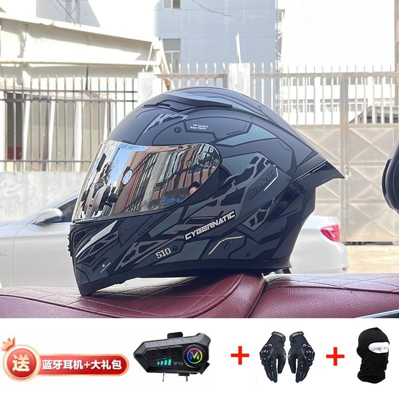 Full Face Motorcycle Helmet With Rear Wing Bluetooth Headset Men All Season Electric Bike Motorbike Riding Safety Gear
