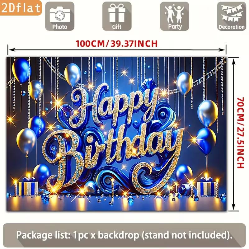 

2D Glitter Blue Gold Birthday Background, Sparkle Letter and Balloon Themed Party Backdrop 47.2x31.5inch/120*80cm