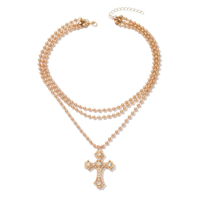 

Полое ожерелье с крестом ретро светлая роскошь высокое чувство бриллиант ниша круглая цепочка из бусин аксессуары