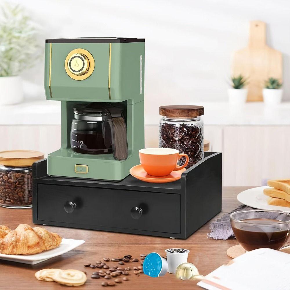 Wood Coffee Machine Base Drawer Space Saver Black Countertop Cabinet Organizer Non-slip Rubber Pads Organizes Compartment