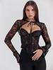 Top Femei Sexy European & American cu Mânecă Lungă din Dantelă și Plasă Bandeau
