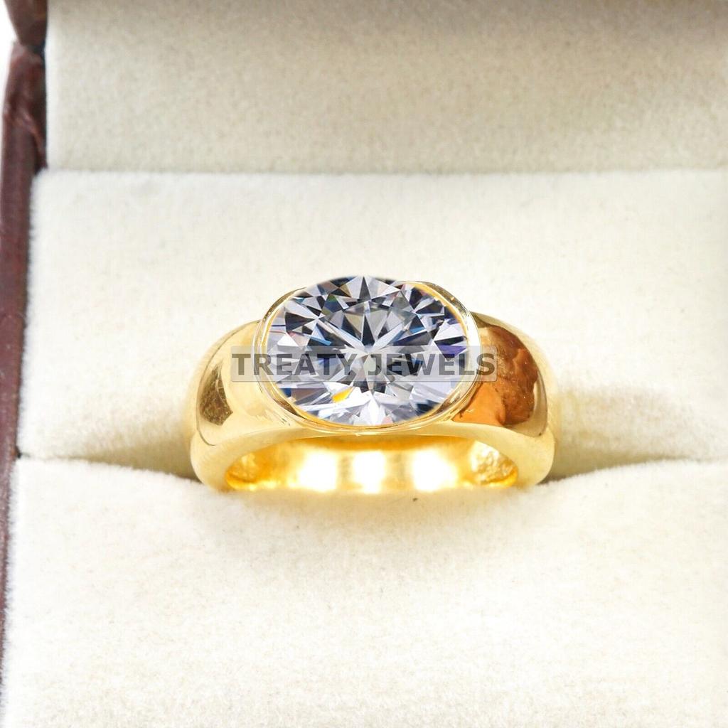 Moissanit Oval Schliff Mit 925 Sterling Silber Vergoldeter Ring Für Herren #B298 JL375681952123