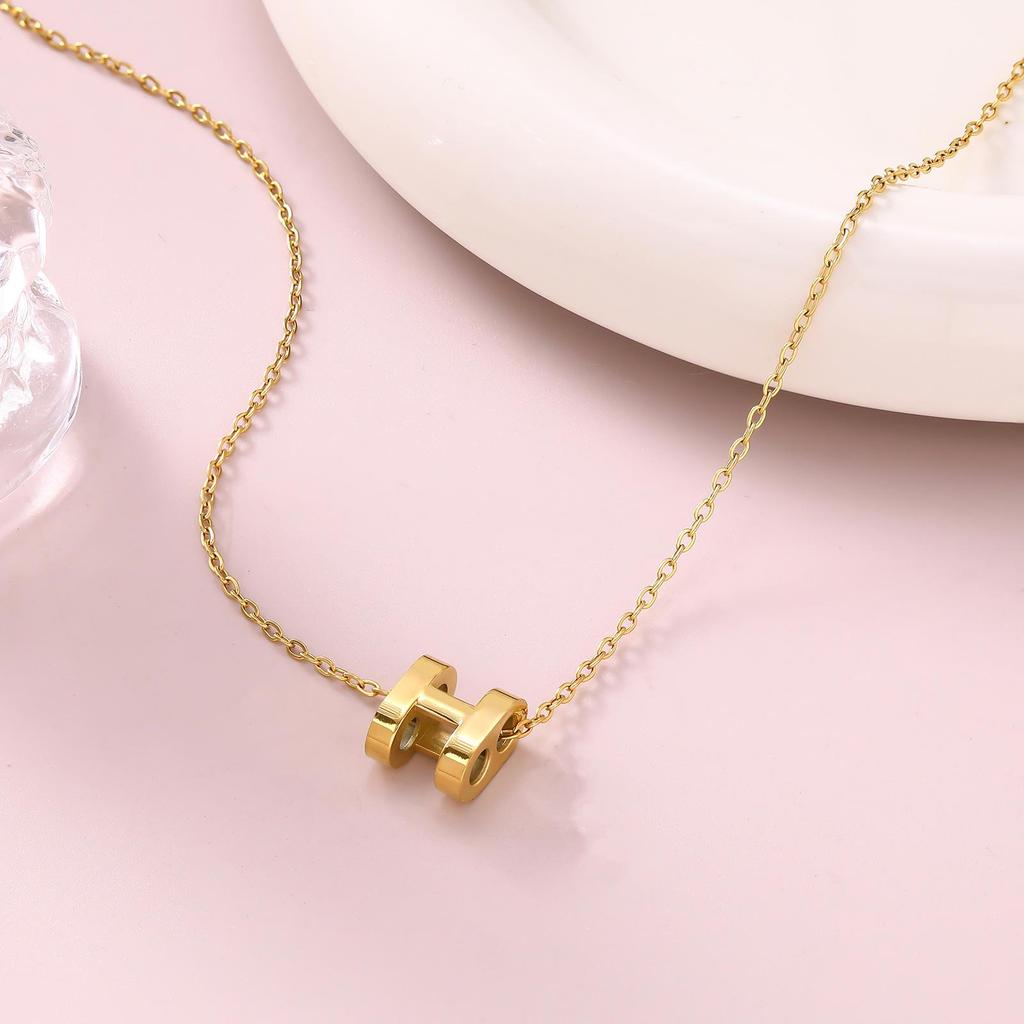 Aijia 18k Gold-Plated Enamel Necklace with H Pendant - Women's Fashion Accessory
