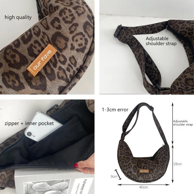 Retro Leopard Print Women's Hobos Crossbody Bag Faux Suede Casual Shoulder for Women Fall Winter Underarm Bag Purse Handbags