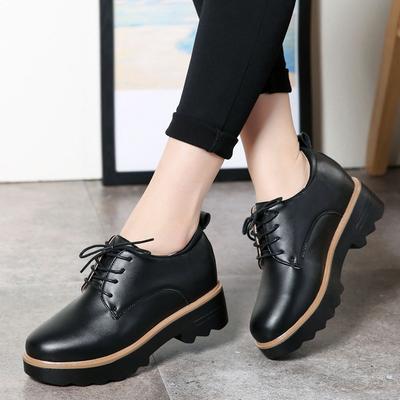 Wind Leather Small Leather Shoes Women's Inner Height Increase Women's Shoes Platform Muffin Casual Women's Single Shoes