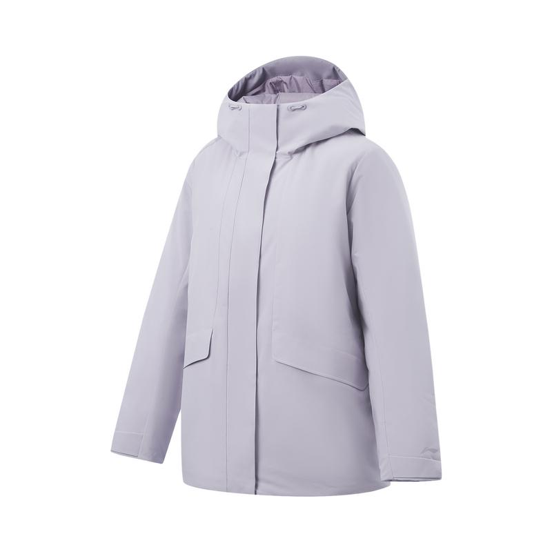 Li-Ning Outdoor CF Water-Resistant Windproof 85% Duck Down Mid-Length Down Jacket Women outerwear Purple AYMV804-3