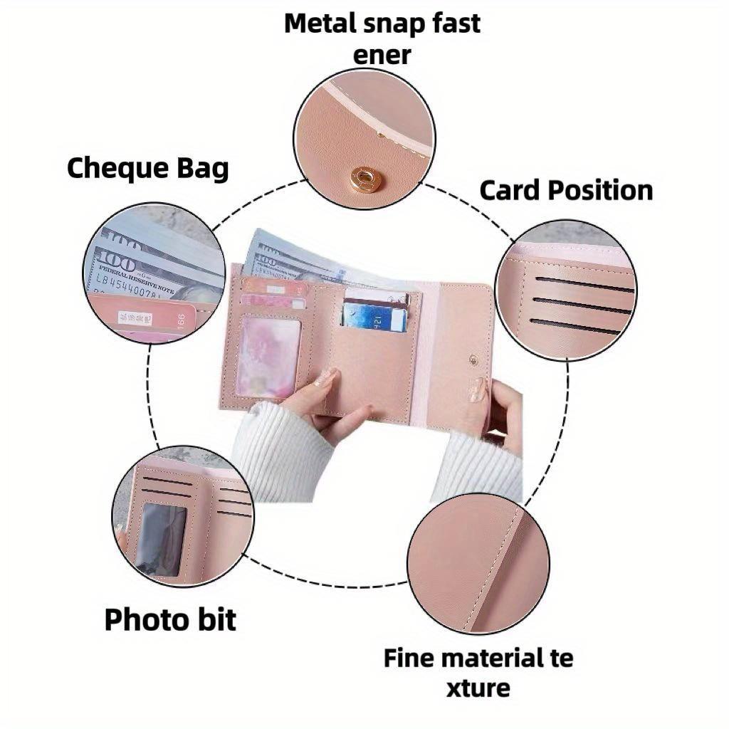 1pc of Classic Tri Fold Women’s Wallet Durable Synthetic Leather with Polyester Lining Quick Buckle Closure Card Slots Removable Pocket Available