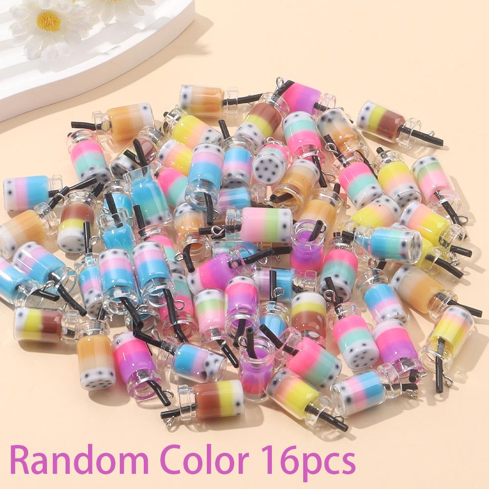 8/16/24 Stück zufällige Harz Milchtee Anhänger, dekorativer Flaschenanhänger, Schmuck Bastelanhänger, DIY Sommer Strand Fußkettchen Armband, Ohrring Schlüsselanhänger