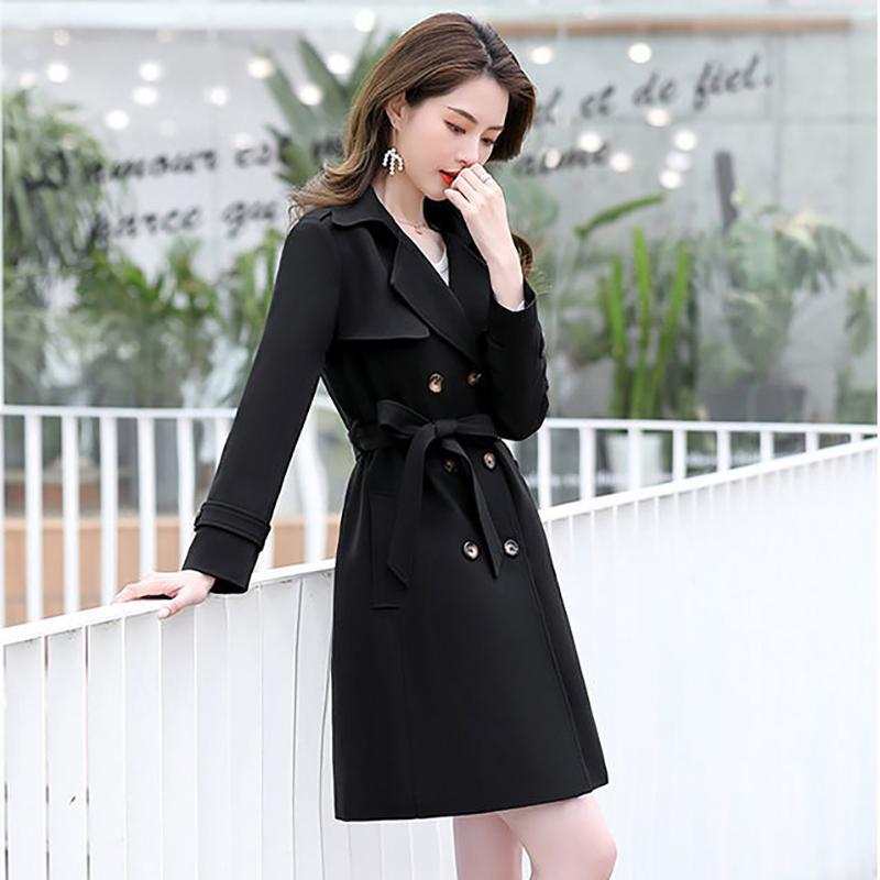 Dámský středně dlouhý trenčkot Dámský jarní a podzimní korejský styl Dvouřadový Slim Fit Overoat pro ženy