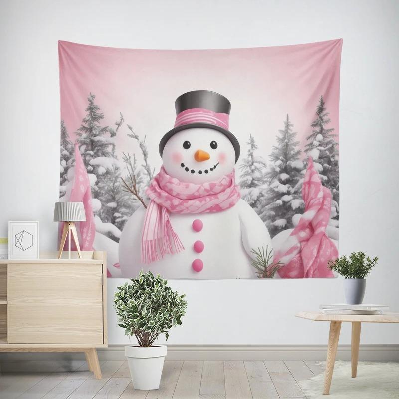 Christmas New Year Pink Snowman Pattern Living Room Bedroom Decorative Tapestry