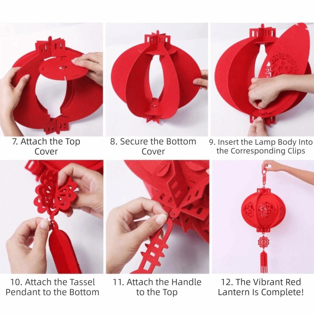 Flocking Cloth Chinese Lantern Red Color With Tassel New Year Decoration Waterproof 3D Puzzle Palace Lantern Spring Festival