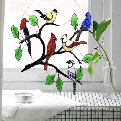 Buntglas-Fensterpaneel mit mehrfarbigen Vögeln, Vogel-Serie, Kunstornamente, Anhänger zum Aufhängen