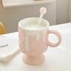 Kreativ Krem Iskrem Kaffekopp med Røreskje Keramisk Kopp Ins Høy Skjønnhet Melkekopp Kvinnelig Husholdningskrus Servise Gave