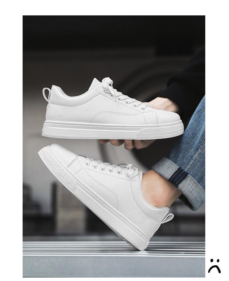 Men's White Korean Style Casual Leather Skate Shoes - Breathable, Non-Slip, Thick-Soled