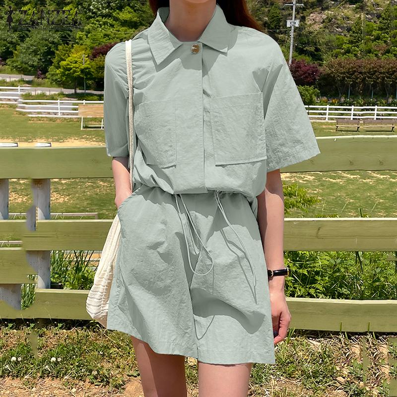 

ZANZEA Летние женские шорты с короткими рукавами и завязками