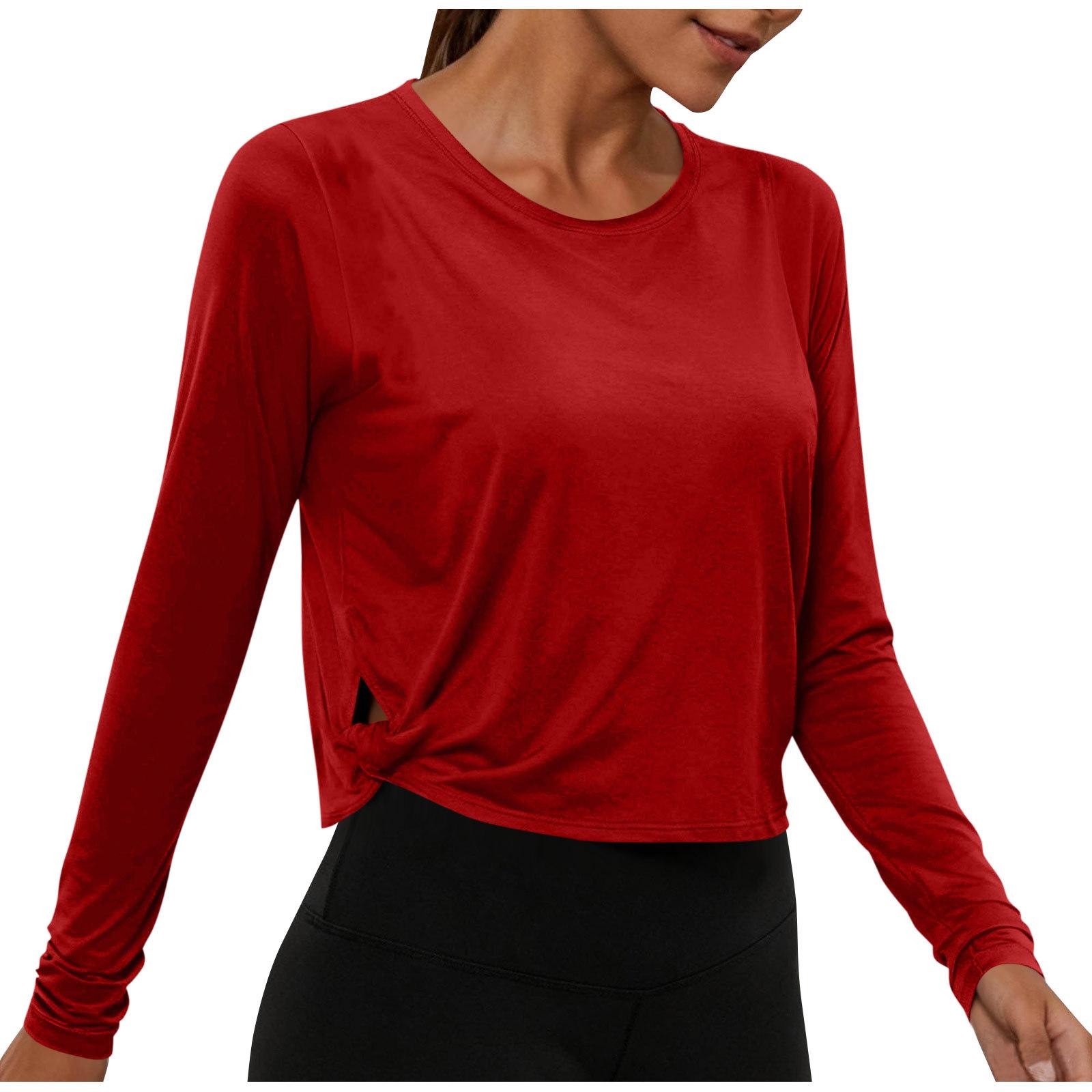 

Women s Casual Round-Neck Loose-Fit T-Shirt With Side Knot, Sports Base Layer Top XXL червоний