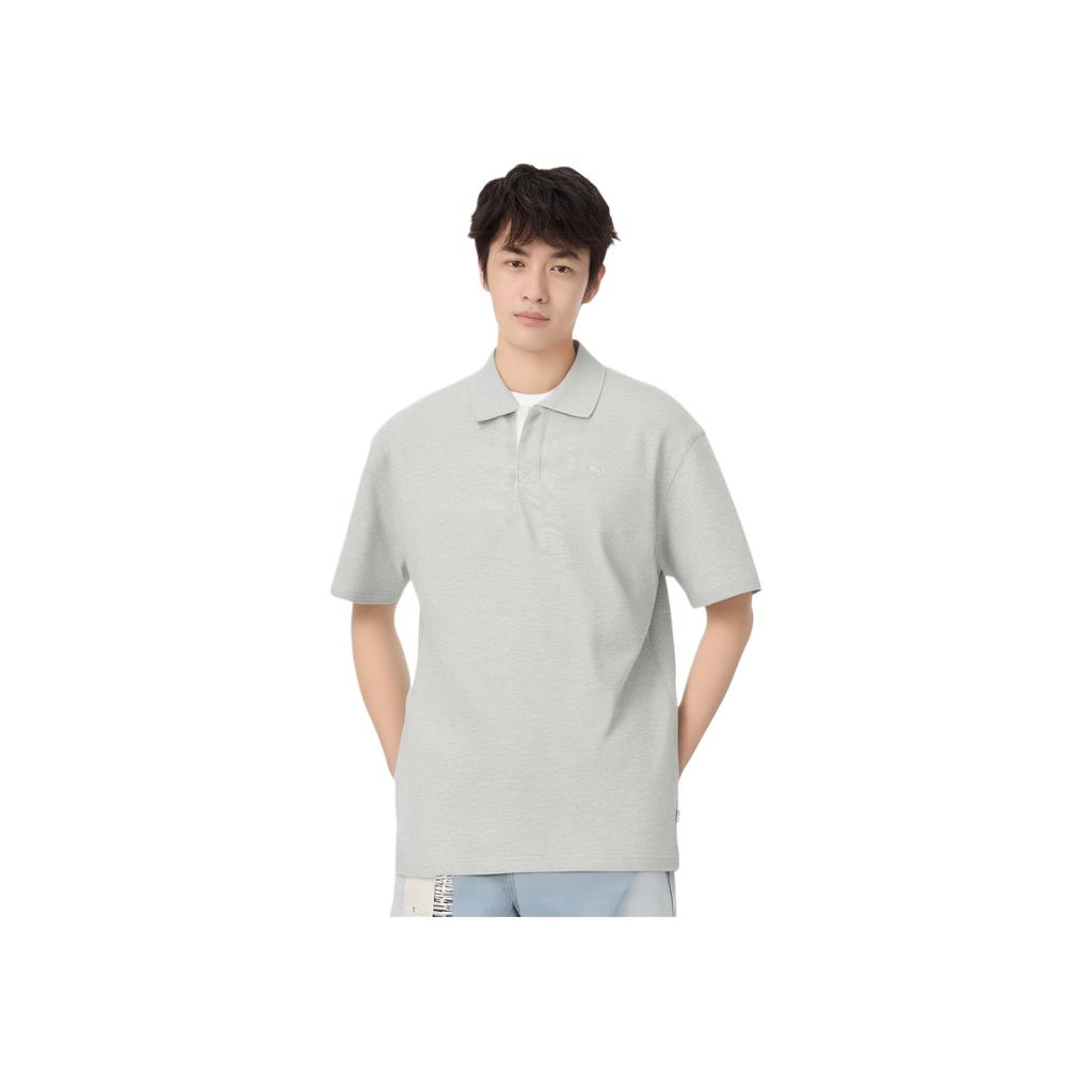 Puma Polo à manches courtes décontracté uni Tops unisexe Gris clair chiné 620371-04