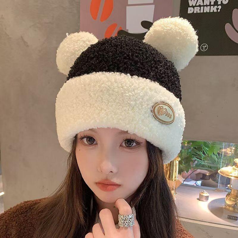 

Вязаная осенне-зимняя флисовая утолщенная теплая детская зимняя шапка с помпоном и защитой ушей, шерстяная шапка большого размера, плюшевая шапка