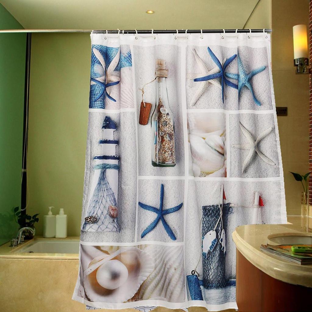 New 180x180cm Fabric Seashell And Sandy Beach Sea World Bathroom