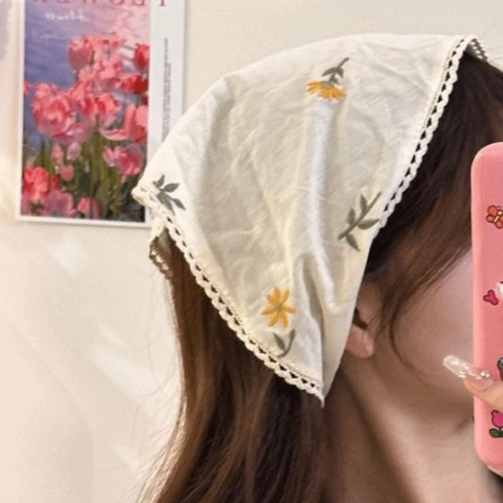 Wraps Flower Triangle Bandana Turban Triangle Scarf Sweet Embroidered Hair Scrunchie Ladies