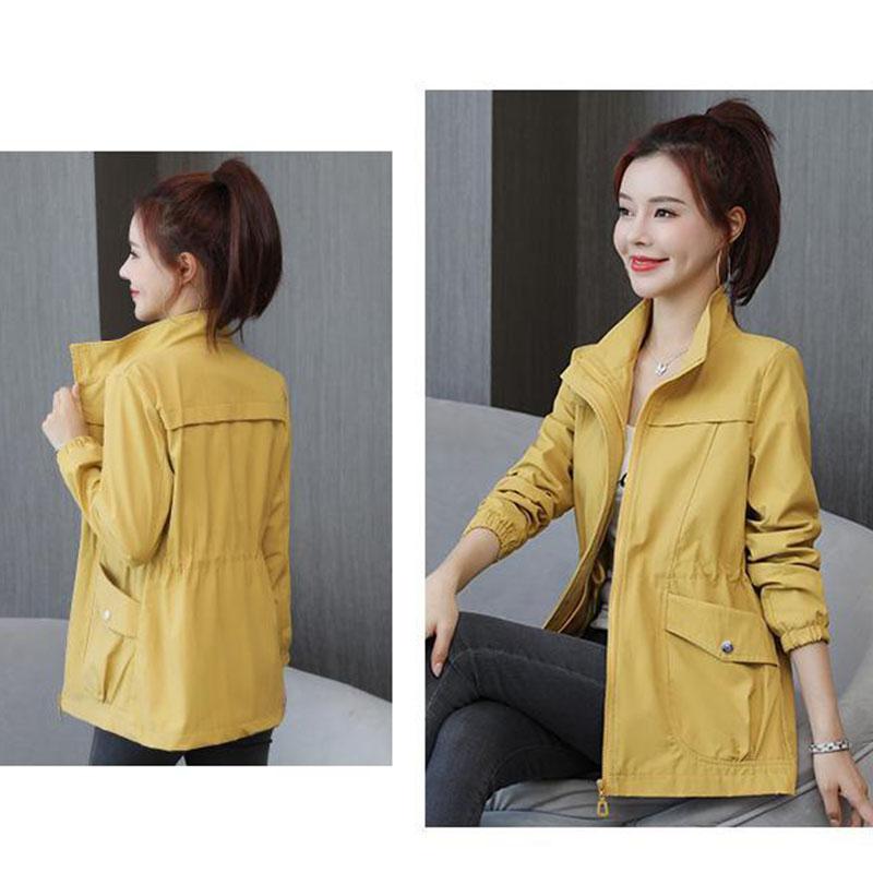 Stehkragen Windjacke Kordelzug Taille Design Damen Mittellanger Schlanker Mantel Einfarbig Einfach Lässig Pendeln Temperament Britischer Stil Frühling Herbst