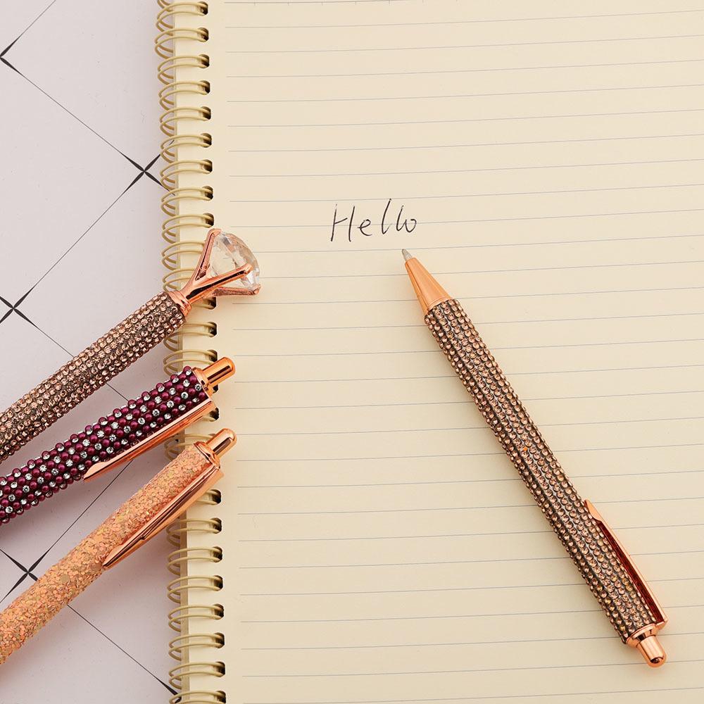 Presse Strass Rose Gold Kugelschreiber Luxus süße Hochzeit Metall Schreibwaren Schule Bürobedarf 4 Stück