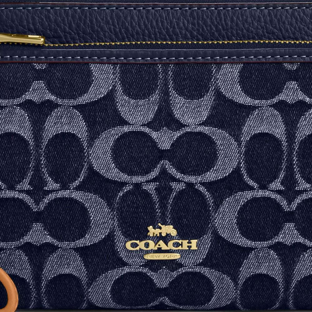New COACH Double Zip Wallet Denim With Leather Wallet Trumpets Women's Dark Blue CZ321-IMXIA