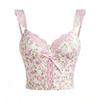 Pink Floral Spaghetti Strap Tank Top with Square Neck and Cinched Waist - European & American Summer Style