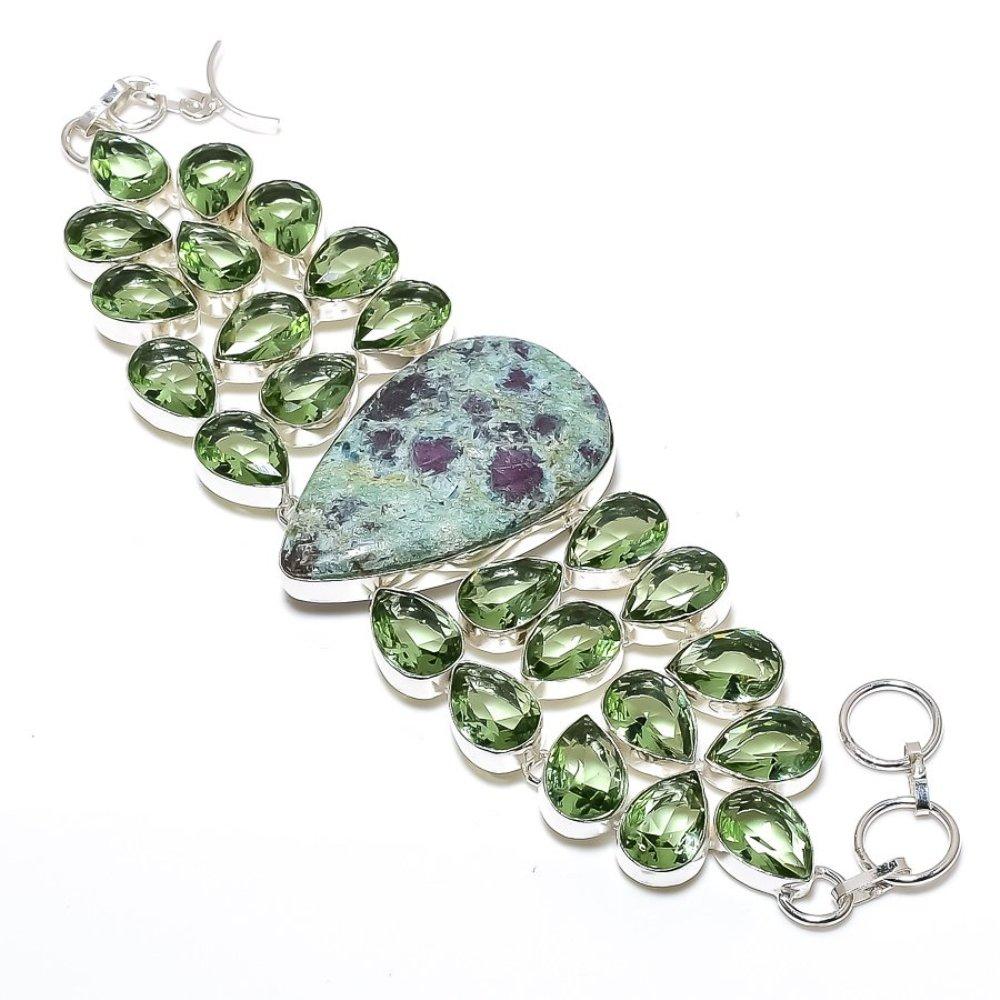 Rubin in Fuchsit, Apatit Edelstein Ethnisch 925 Silber Armband 7-8" D5j49