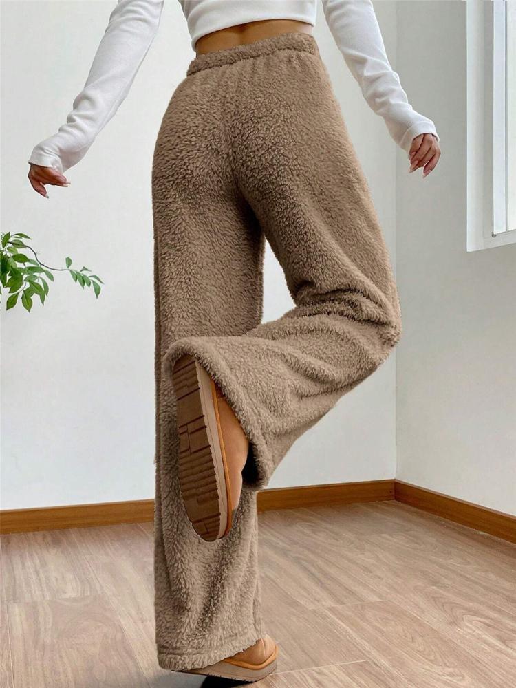 Autumn and Winter Solid Color Fashionable Plush Casual Pants, Loose and Comfortable Plush Warm Pants for Women
