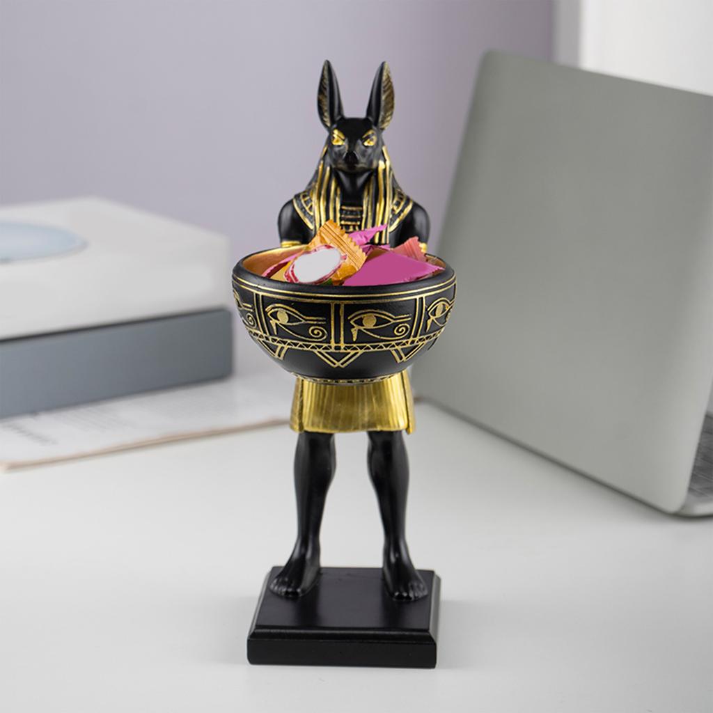 25cm Anubis Figurine Resin Egyptian God Figurine with Bowl Ancient Egypt Art Sculpture Ancient Egypt Decor & Desktop Organizer