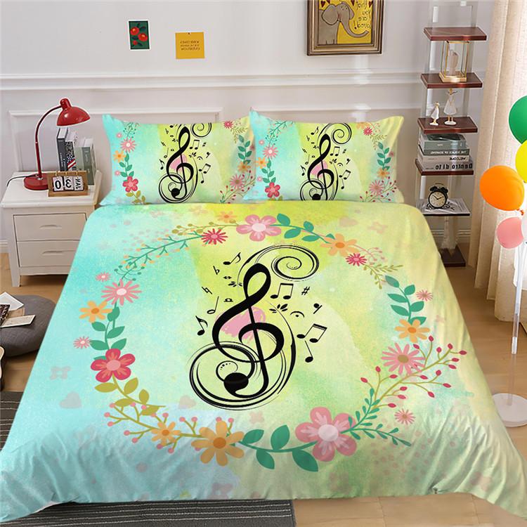 Quilt Cover Pillowcase Three-Piece Polyester Music Symbol Digital Printing