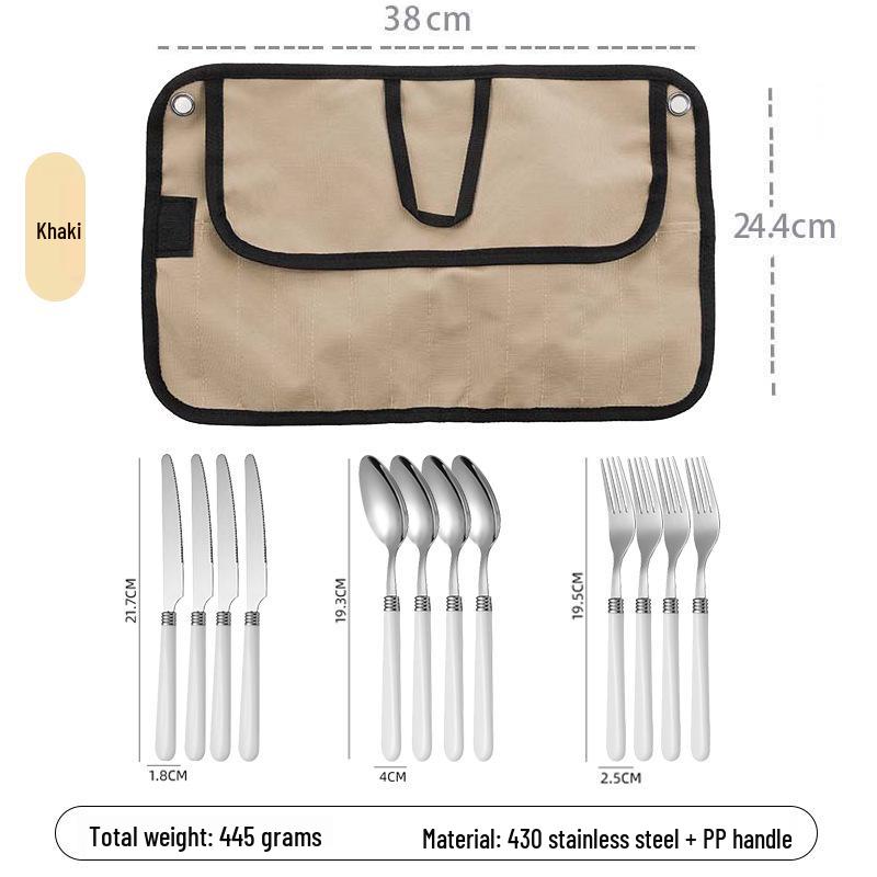 304 Edelstahl Camping Kochgeschirr Set mit Aufbewahrungstasche, Essstäbchen, Löffel, Gabel und Tafelmesser