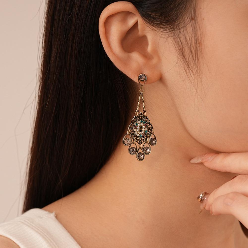Bohemia Style Ethnic Style Tassel Earrings Hollow Water Drop Earrings Pendant  Lady Gifts