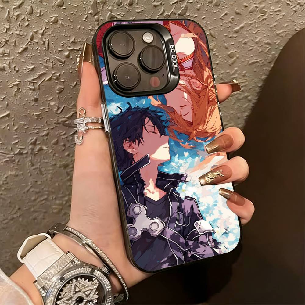Kirito & Asuna Anime  Phone Case For iPhone 17,16,15,14,13,12,11 Plus,Pro Max,XS,Colorful Silver Black Cover