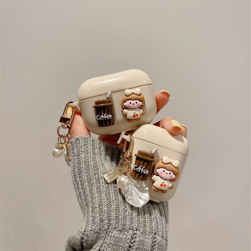 Airpods 1 /2/3 Generation Shell Pendant Girl Coffee Bluetooth Headset Case Protective Case Airpods Pro Silicone