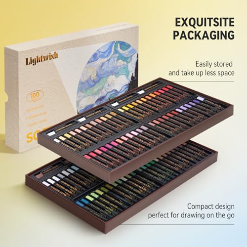 LIGHTWISH Professional Oil Pastels - 100 Colors + 4 White Sticks (104 Sticks Total) - Vivid Colors, Lightfast, Blending-Focused, Creamy Soft Texture,