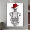 Abstract Croupier Woman With Red Hat Poster Canvas Painting Wall Art Modern Picture For Living Room Home Office Decor Frameless
