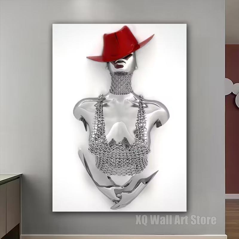 Abstract Croupier Woman With Red Hat Poster Canvas Painting Wall Art Modern Picture For Living Room Home Office Decor Frameless