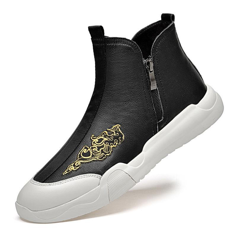 Marke Herren China-Chic Kurzstiefel Winter Herren Erste Schicht Rindsleder Seitenreißverschluss Bequem Warm Mid Top Board Schuhe