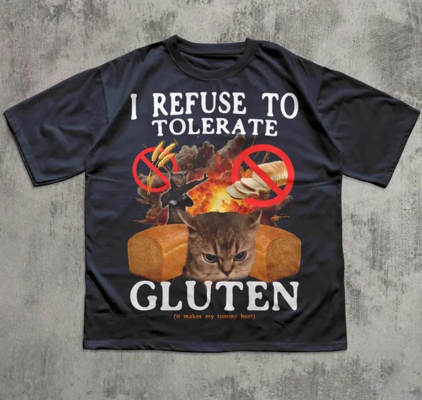 I Refuse to Tolerate Gluten Funny Cat Meme Tee Shirt, Cats Lover Gift 3XL