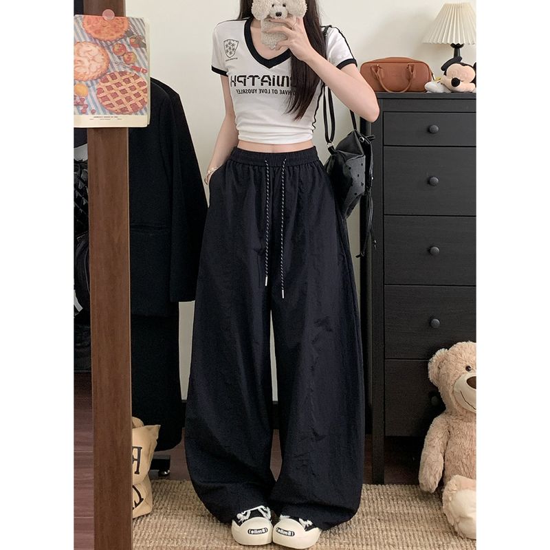 Kumikumi Idle Style New Arrival Elastic Waist Drawstring Casual Pants Women's Autumn Low Waist Loose-Fitting Mopping Pants Pants