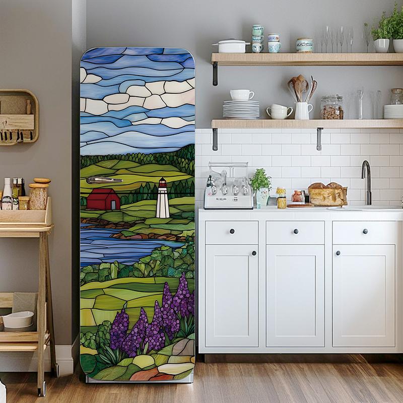 2PCS Imitation Leather Surface Vintage Refrigerator Decoration Retro Poster Collage Design 28.6x163cm