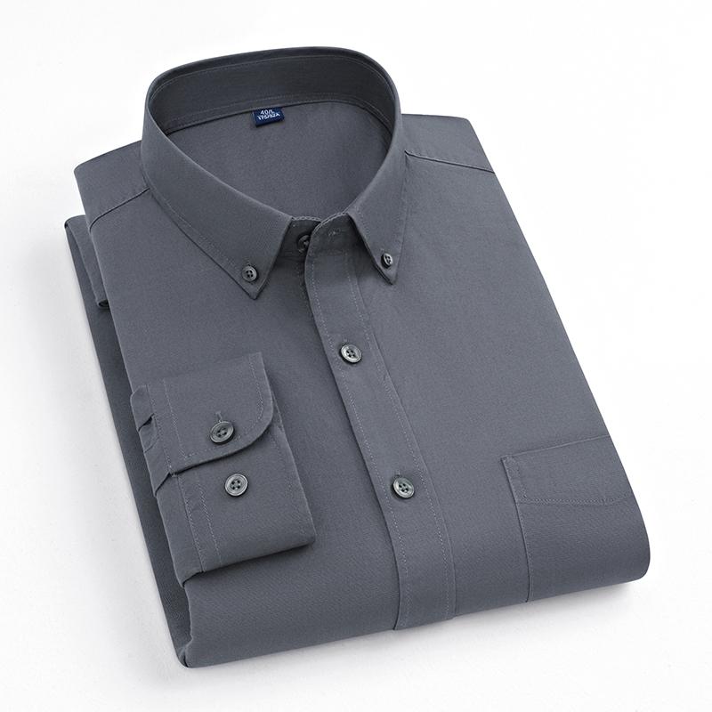 Elastic Cotton Oxford Men Solid Shirts Long Sleeve Business no-iron High Quality Classical Shirt Male Button Collar