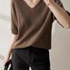 Plus-size Soft Temperament Fashionable and Elegant V-neck Solid Color Knitwear Loose Outwear T-shirt Tops