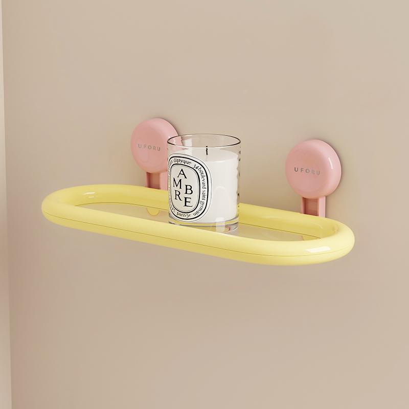 UFORU Dopamine Style Oval Suction Cup Shelf - No Drilling Bathroom Wall Mount for Shower Gel & Hand Sanitizer