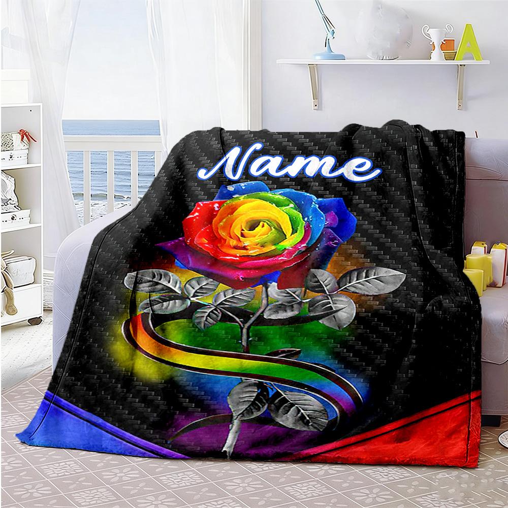Colorful Flowers Personalized Text Blanket Gift Customizable Blanket Durable Comfort for Bed Office Chair Chair Nap Four Seasons Multipurpose