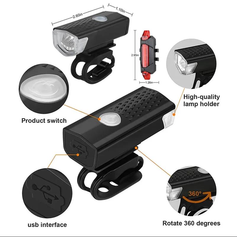 Set Luci Bici Ricaricabili USB Luce Anteriore con Luce Posteriore Facile da Installare 3 Modalità Accessori Bici per la Bicicletta