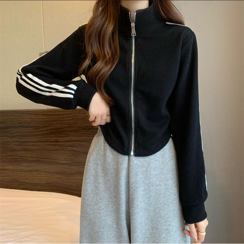 New Short Hoodie Women's Hot Girl Cardigan Jacket Slim Design Long-sleeved Top