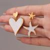 Oumeka Natural Seashell Heart Earrings & Ring Set - Stainless Steel Fashion Jewelry